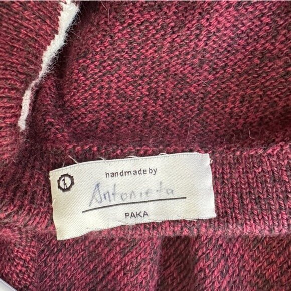 Paka The Cusco Alpaca Wool Sweater Burgundy Red Size Large Handmade in Peru - Picture 7 of 12